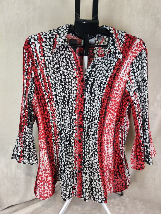 Avenue Tops - Vintage Avenue Blouse Women's Size 14/16 Button Up Bell Sleeve Abstract